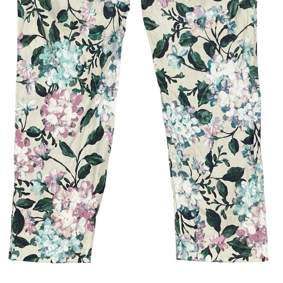 J Jill Linen Stretch Pants XS Printed Floral Slim Leg Cropped Linen Blend Cream - Picture 7 of 11
